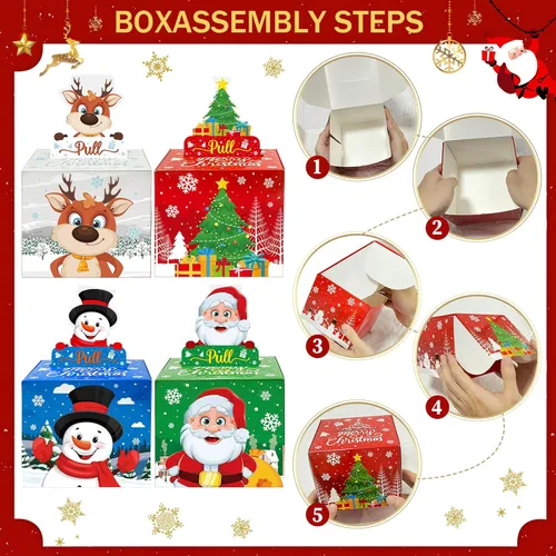 Miniatura 5 de Paquete de 4 cajas de dinero de Navidad para tirar de regalo en efectivo, árbol de Navidad, muñeco de nieve, Papá Noel y alce, cajas de regalo