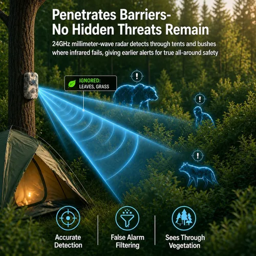 Miniatura 2 de Alarma de seguridad de radar de campamento, alarma perimetral inalámbrica, alarma de activación con sensor de movimiento recargable, rango de 1/2