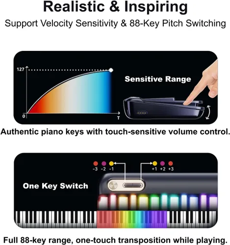 Miniatura 4 de Teclado de piano inteligente Popupiano, teclado de piano digital de 59 teclas para principiantes, luces LED arcoíris y aplicaciones gratuitas, 256
