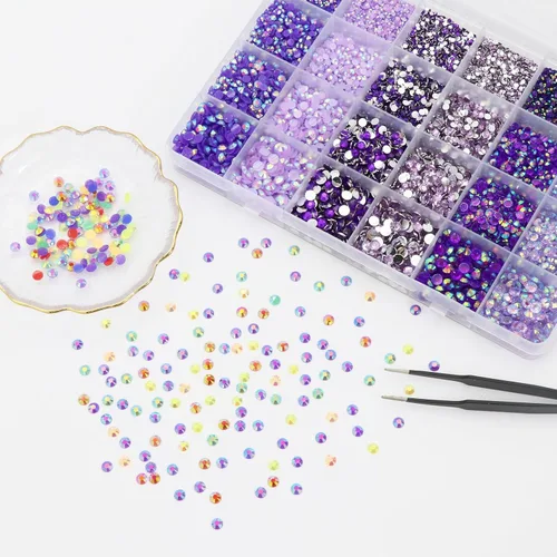 Miniatura 4 de 22800 diamantes de imitación de gelatina para arte de uñas, diamantes de imitación con parte trasera plana, color morado, brillantes a granel, gemas