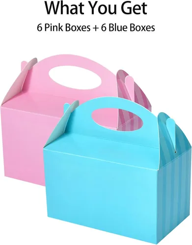 Miniatura 2 de Cajas de Favor de Fiesta Rosa y Azul Happyhiram 12 Piezas para Decoración de Fiesta de Revelación de Género, Cajas de Golosinas con Asa Cajas Gable