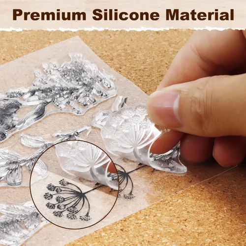 Miniatura 2 de UCEC 8 hojas de sellos transparentes de flores para hacer tarjetas, sellos de silicona para manualidades, sello de flores de goma transparente
