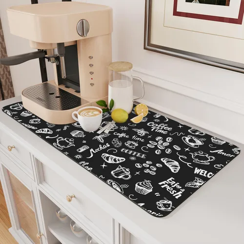 Miniatura 27 de AMOAMI Tapete de café absorbente con parte trasera de goma para secar platos para encimera de cocina, accesorios de bar para debajo de la cafetera