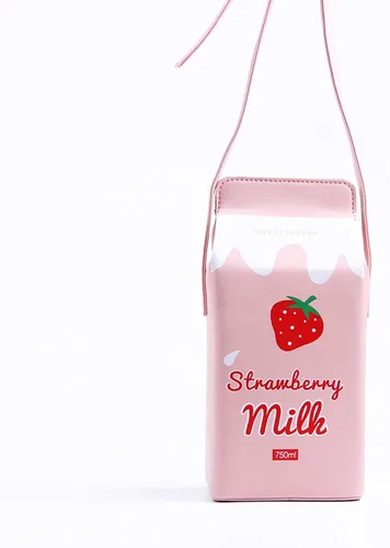 Miniatura 3 de LUI SUI Girls Fruits Banana Strawberry Milk Box Cross Body Purse Bag Women Phone Wallet Shoulder Bags