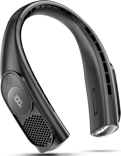 Ventiladores de cuello portátiles que soplan aire frío, ventilador de cuello sin aspas, ventilador personal recargable de 360°, 3 velocidades, Negro