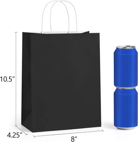 Miniatura 2 de BagDream Bolsas de regalo negras de 8 x 4.25 x 10.5 pulgadas, 100 bolsas de papel kraft con asas a granel para bodas, recuerdos de fiesta