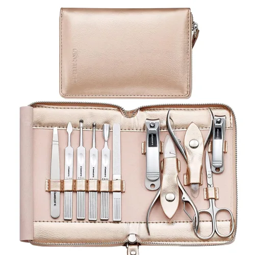Miniatura 18 de FAMILIFE - Kit de manicura profesional para uñas, 11 en 1, de acero inoxidable, con estuche de viaje portátil de cuero negro, regalos de lujo para él