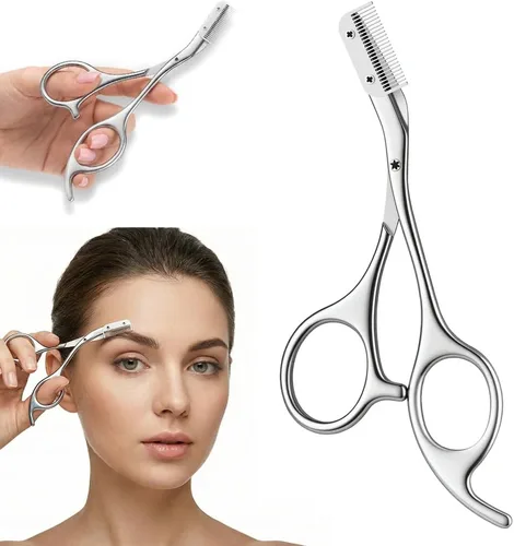 Miniatura 11 de Tijeras de corte de cejas con peine, tijeras de cejas de acero inoxidable 2026, herramienta portátil de aseo de cejas para uso en el hogar