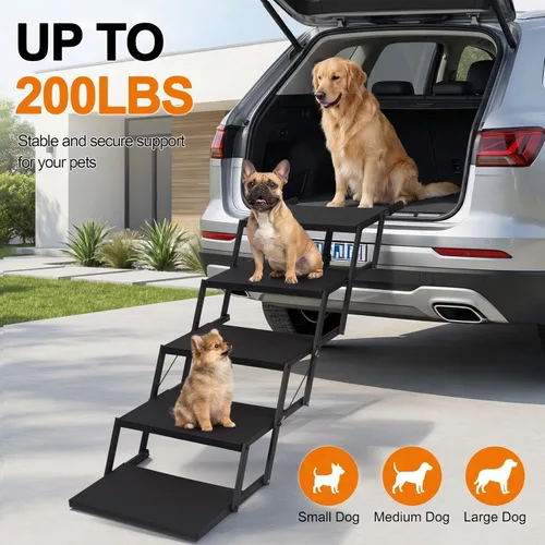 Miniatura 4 de Escalones para perros para automóvil, camión, SUV, rampas para perros con superficie de alta tracción, escaleras portátiles impermeables para perros
