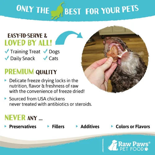 Miniatura 5 de Raw Paws Corazones de pollo liofilizados enteros para perros y gatos, 4 onzas enteras - Hecho en Estados Unidos - Golosinas de pollo liofilizadas