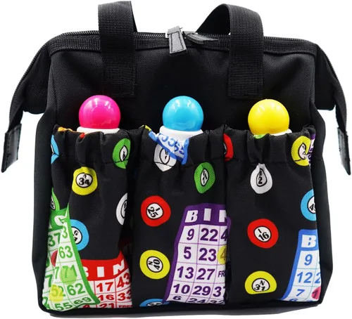 Miniatura 2 de Yuanhe Bingo Dauber Tote Bag - Bolsa de 6 bolsillos con patrón de bingo, Negro -, Bolso Rojo