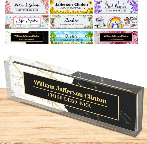 Placa de nombre personalizada para escritorio, placas de nombre personalizadas para hombres y mujeres, diseño de girasol con logotipo de negocios,