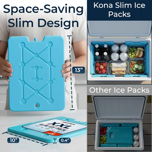 Miniatura 4 de Kona - Paquetes refrigerantes, no requieren hielo, reutilizables, de larga duración (-5C), grandes y delgados, se congelan en 25 minutos.