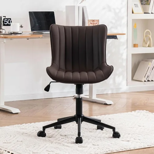 Miniatura 7 de YOUNIKE Silla ergonómica de escritorio para oficina en casa con ruedas, cómoda silla cruzada sin brazos con respaldo ajustable, moderna silla Marrón