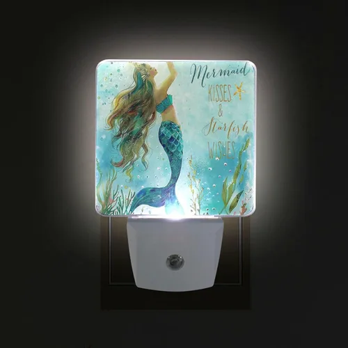 Miniatura 3 de Pfrewn Juego de 2 luces nocturnas con diseño de sirena, unicornio, galaxia, estrella de mar, enchufe para niños, adultos, niños, niñas, bebés, luces