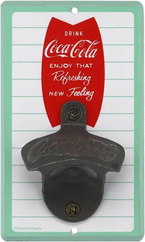 Coca-Cola - Abridor de botellas de pared a rayas, abrebotellas de Coca-Cola vintage, hecho con madera y metal fundido, gran idea de regalo Rojo
