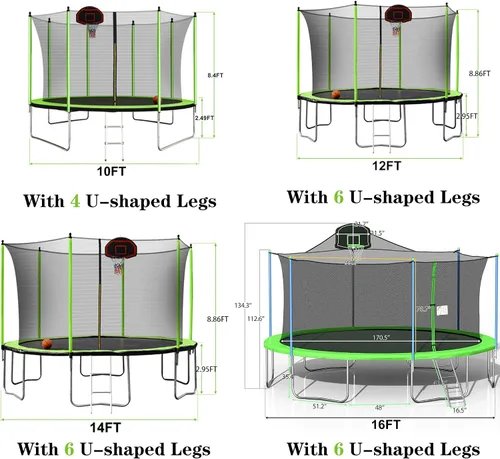 Miniatura 7 de Olela Trampolín de 16 pies para niños, trampolín con caja de seguridad, aro de baloncesto y escalera, trampolín al aire libre para niños y adultos