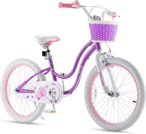 Miniatura 11 de Royalbaby Stargirl Bicicleta infantil de aventura al aire libre con soporte, asiento ajustable y cesta, 18 pulgadas, rosa [3] Rojo coral