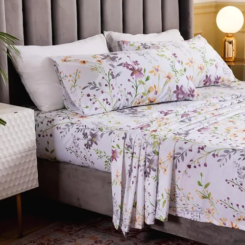 Miniatura 4 de QSH Juego de 2 fundas de almohada 100% de algodón egipcio con estampado botánico de flores amarillas, fundas de cama de lujo con cierre de sobre