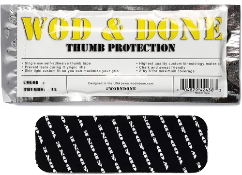 Miniatura 3 de WOD&DONE Cinta de protección de pulgar atlética precortada de 2 pulgadas para levantamiento de pesas olímpico de fitness funcional Negro