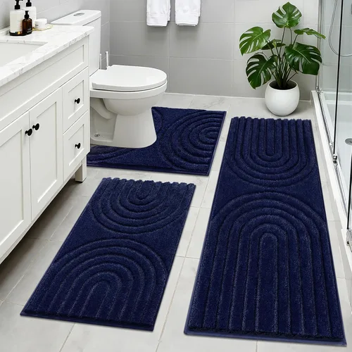 Miniatura 16 de Juego de alfombras de baño HEBE de 5 piezas, tapetes de baño absorbentes y suaves para baño, juego de tapetes de baño lavables a máquina