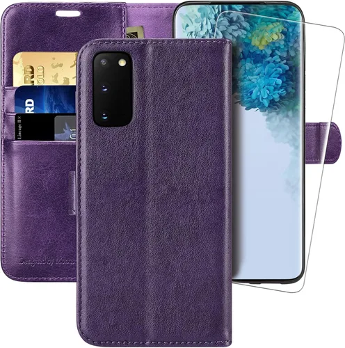 MONASAY Funda tipo cartera compatible con Galaxy S20 FE 5G, 6.5 pulgadas, protector de pantalla incluido, bloqueo RFID, funda de piel con tapa para