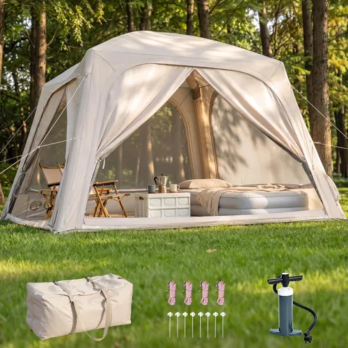 Miniatura 15 de Inflatable Tents for Camping, Blow Up Tent with Hand Pump, Easy Setup Inflatable Hot Tent with Stove Jack, Waterproof Oxford Air Glamping Tents for