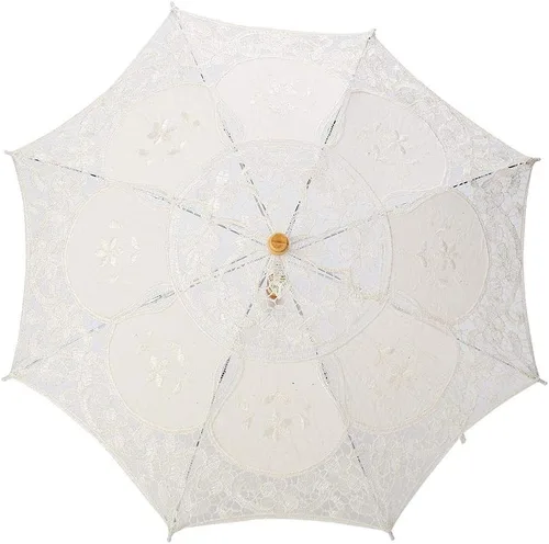 Miniatura 7 de Zerodis Sombrilla de encaje, tela de seda, bordada, para novia, accesorios de fotografía, decoración de boda (L-beige)