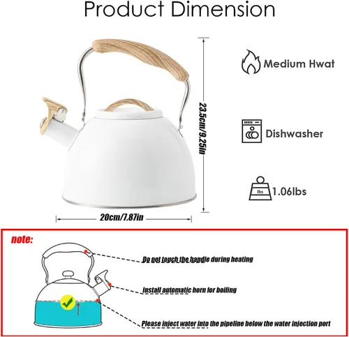 Miniatura 4 de Tetera quirúrgica de acero inoxidable de 3 L con mango ergonómico de tacto fresco, tetera de acero inoxidable con mango frío, también para estufa