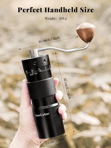 Miniatura 3 de Molinillo de café manual con ajuste externo de 16 μm, Molinillo de precisión para café expreso y vertido, Fresa cónica de acero inoxidable CNC