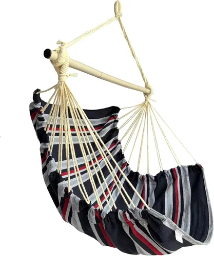 Miniatura 6 de Silla colgante extra grande, 135 × 43.3 in, capacidad de carga de 330.7 lbs, hamaca de algodón con barra de soporte de metal, asiento ancho