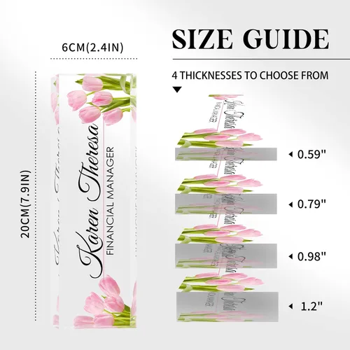 Miniatura 4 de Placa de nombre de oficina personalizada, regalos personalizados para mujeres y empleados, accesorio de escritorio de oficina (Tulipán Rosa)