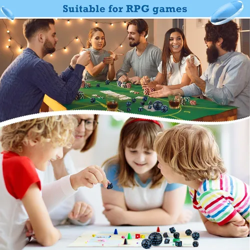 Miniatura 7 de Civaner Juego completo de 15 dados poliédricos D3-D100 esféricos RPG en negro opaco, 100 lados para juegos de rol, suministros de fiesta