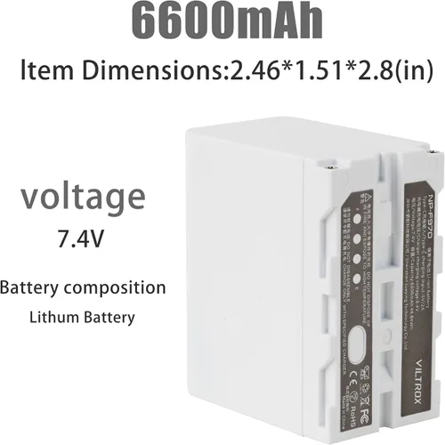 Miniatura 2 de VILTROX NP-F970 Batería 7.4V 6600mAh 48.84Wh, NP F970 Batería para videocámara para luz de anillo y luz de video (paquete de 1)