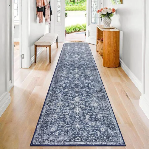 Miniatura 73 de KILOCOCO Alfombra lavable de 2 x 3 para entrada, estampado floral vintage, suave, antideslizante, azul, alfombras de cocina, tapete