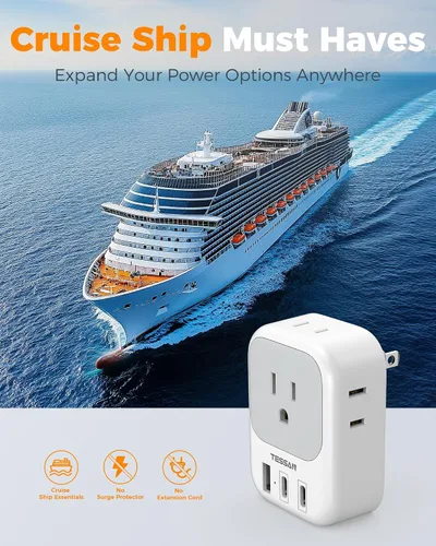 Miniatura 7 de Adaptador de toma de 2 a 3 clavijas, TESSAN Adaptador de enchufe de EE. UU. a Japón, paquete de 2 con 4 salidas, 3 USB (2 USB-C), adaptador