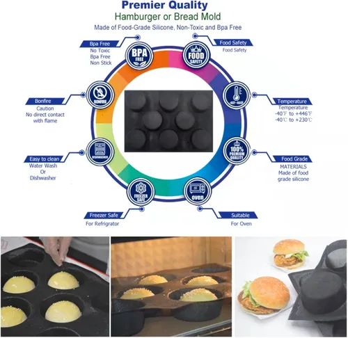 Miniatura 7 de Masteymoh Molde de malla de silicona para hamburguesas, molde de bollo de 20 cavidades con agujeros para bollos sin gluten
