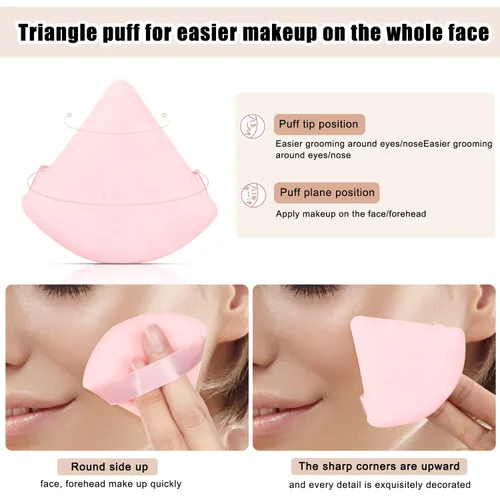 Miniatura 4 de 8 piezas de esponja de polvo de algodón en forma de triángulo, JASSINS, súper suave para maquillaje seco y húmedo, corrector/polvo suelto y Rosa