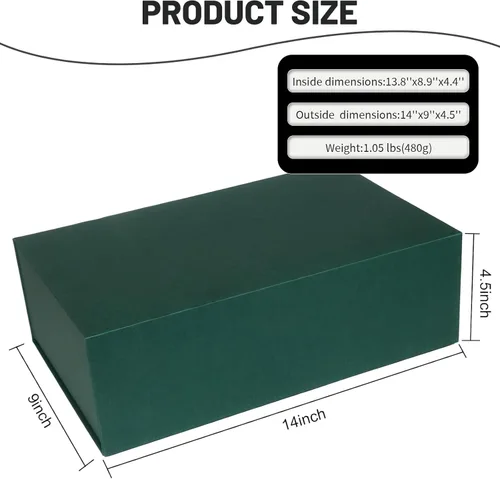 Miniatura 2 de YINUOYOUJIA Cajas de regalo grandes verdes con tapa, caja de regalo magnética de 14 x 9 x 4.5 pulgadas con cinta, tarjetas y sobres para regalos