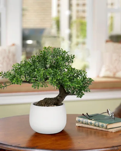 Miniatura 3 de DILATATA Árbol bonsái artificial de enebro zen, planta bonsái de 9 pulgadas de alto, árboles bonsái artificiales con maceta de cerámica blanca