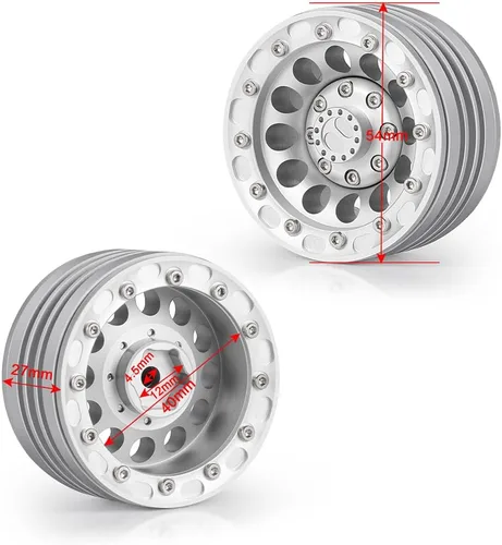Miniatura 5 de MOHERO Llantas de aleación Beadlock de 1/10 de 1.9 pulgadas para RC Cralwer Axial SCX10 CC01 D90, paquete de 4 unidades (plata mate)