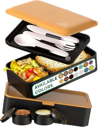 Miniatura 12 de Umami Cajas de almuerzo con 4 utensilios, tarro de salsa, Caja bento apilable que ahorra espacio para adultos, 100% a prueba de fugas, contenedores