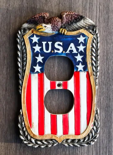 Miniatura 2 de Ebros Gift Juego de 2 placas de pared rústicas patrióticas occidentales con águila calva en la bandera de Estados Unidos vintage, bandera de Estados