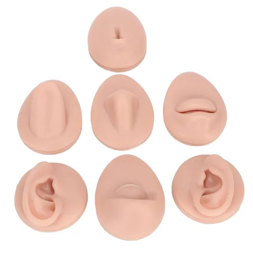 Miniatura 10 de Pieza de práctica de piercing corporal, modelo de 6 piezas de silicona suave, modelo de simulación de perforación de oreja, ojo, nariz, boca, lengua