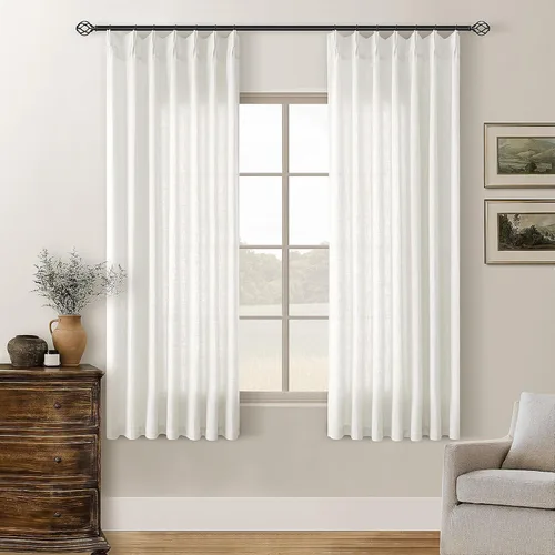 Miniatura 232 de Cortinas de lino natural con pliegues fruncidos de 120 pulgadas de largo para sala de estar, cortinas plisadas con ganchos y lengüeta trasera