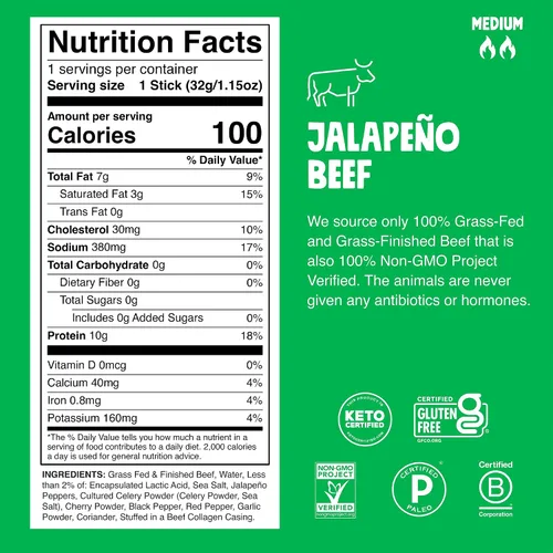 Miniatura 2 de Chomps Tiras de cecina de res alimentadas con pasto y terminadas con jalapeño 24 unidades - Keto, Paleo, Whole30, 10g de proteína de carne magra