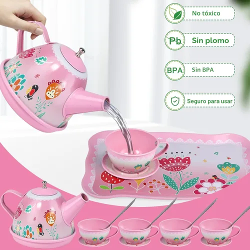 Miniatura 4 de Juego de fiesta de té para niñas pequeñas, juguete de la hora del té de la princesa de PRE-WORLD que incluye postre, galletas, dona, bandeja