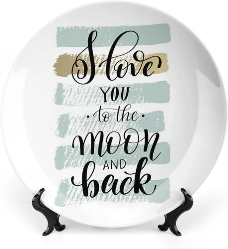 XISUNYA Plato decorativo de 6 pulgadas, plato de cena con texto en inglés "I Love You to the Moon and Back", accesorio de decoración de cerámica