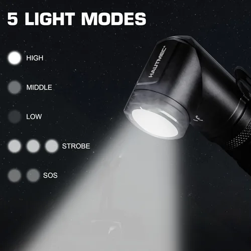 Miniatura 4 de HAUTMEC Linternas recargables de 1400 lúmenes, linterna LED EDC con linterna de 90 grados, cabeza giratoria, 5 modos, linterna de bolsillo, base