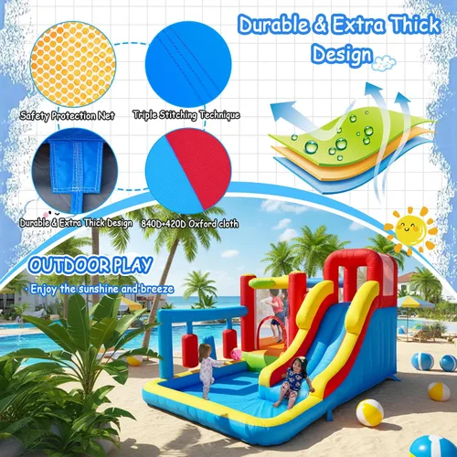 Miniatura 5 de Bounce House - Castillo hinchable inflable con bolsa de boxeo, pozo de bolas, casa de salto de pared de escalada con tobogán para niños de 3 a 10